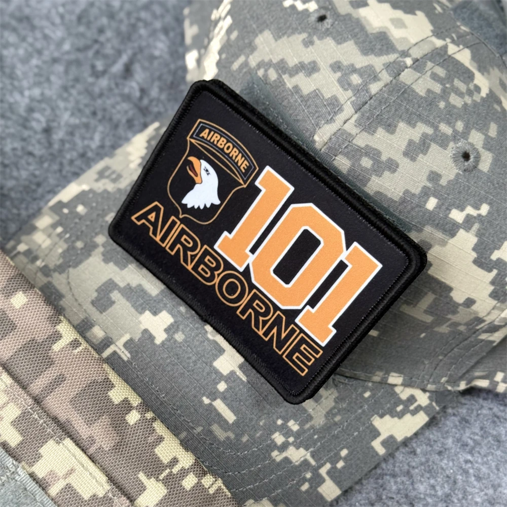 Parche táctico de moral de la 101a División Aerotransportada, brazalete militar, parches de gancho y bucle impresos con águila para ropa, pegatina para mochila