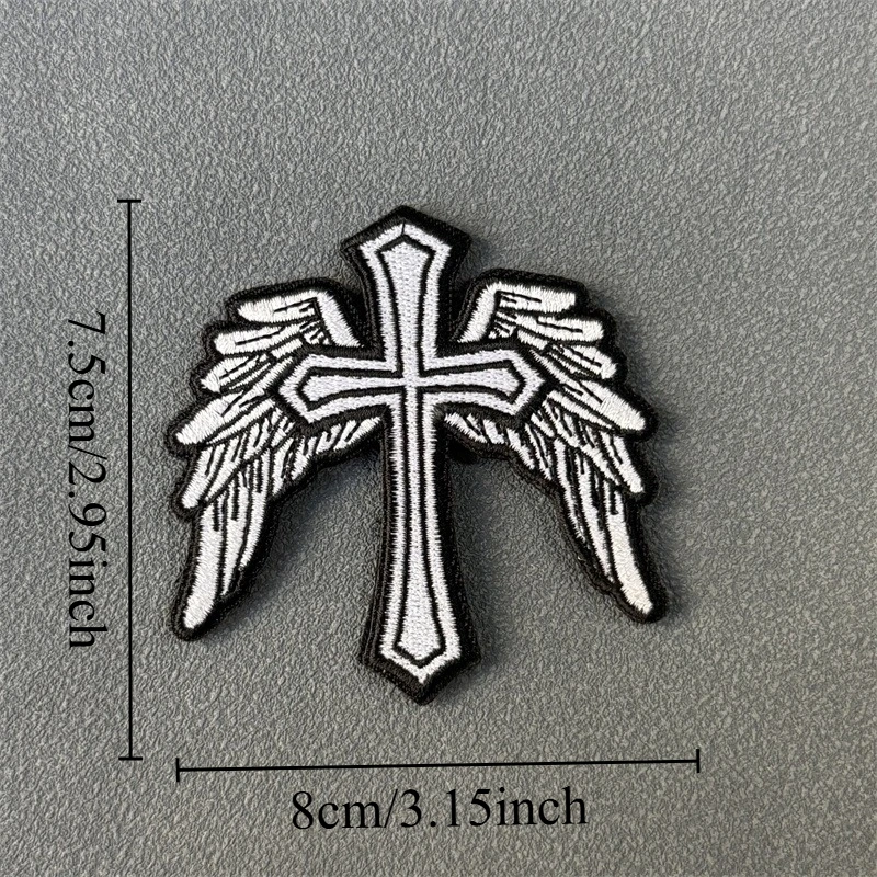 Parche "Cruz con alas", insignia de moral táctica, gancho bordado y bucle, mochila, ropa, accesorios decorativos, pegatina, brazalete - imagen 2