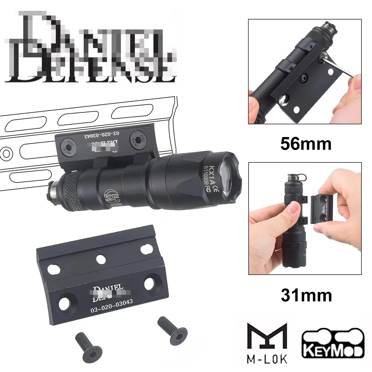 DANIEL DEFENSE Luz de explorador montaje lateral M-LOK carril DD CNC Keymod para SureFire SF M300 M600 soportes de Base de linterna táctica