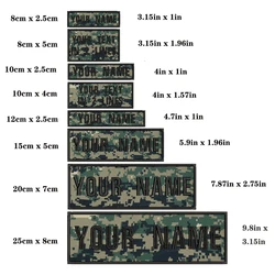 Parche de rayas con nombre personalizado, insignia de 10x2,5 cm, 8x5cm, 10x4cm, 8x2,5 cm, 12x2,5 cm, 15x5cm, 20x7cm, gancho de camuflaje, 1 unidad