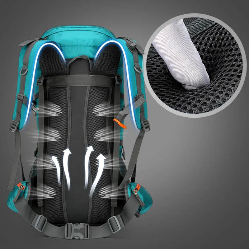 Bolsa de viaje de 60L para hombre, mochila impermeable para deportes al aire libre, senderismo, montañismo, cubierta de lluvia - imagen 3