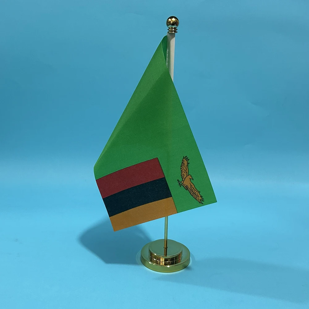 BANDERA DE SKY Bandera de escritorio de oficina Bandera de Zambia 14x21 cm Estantería de adornos de escritorio de poliéster Banderas nacionales de la República de Zambia - imagen 3
