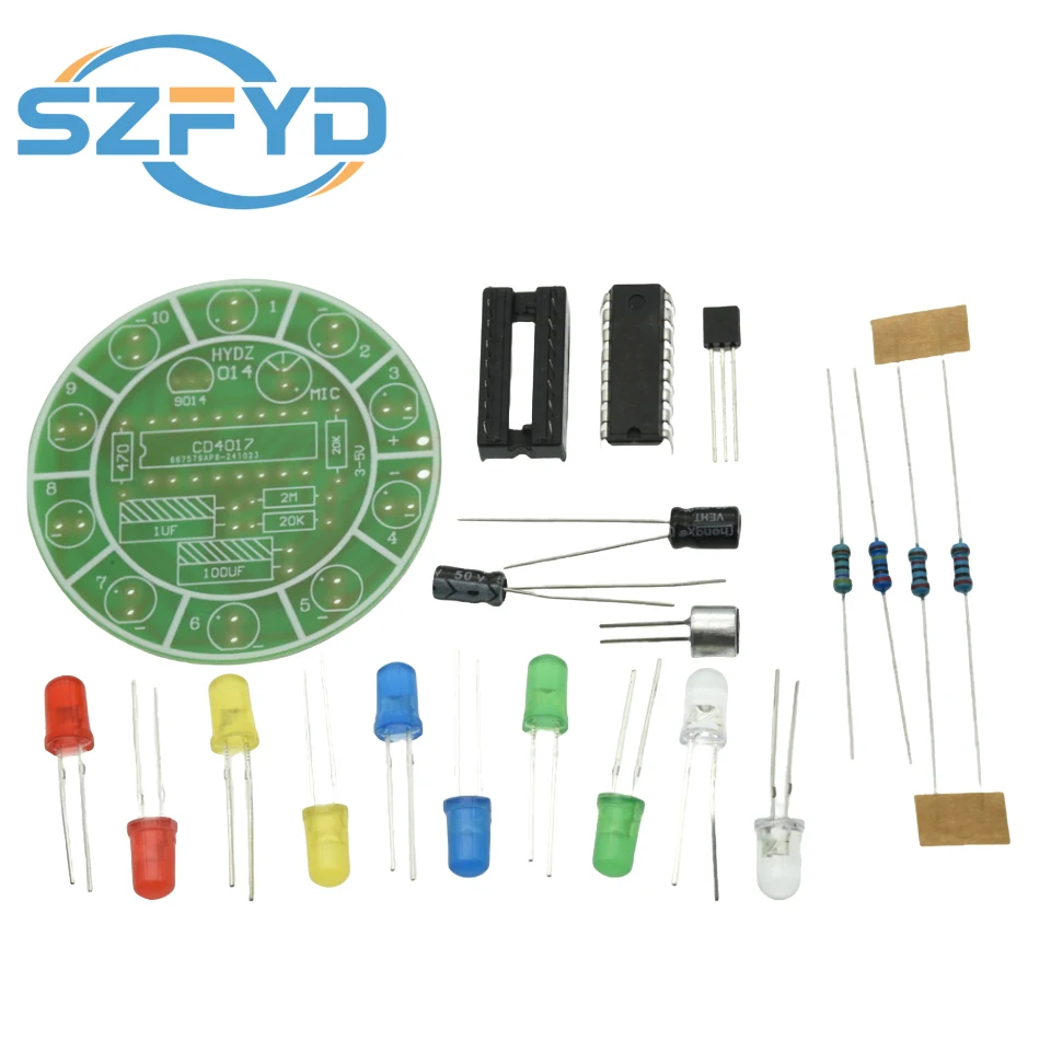 CD4017 Kit de luz LED giratoria con Control de voz colorido, Kit de fabricación electrónica DIY, piezas de repuesto, laboratorio para estudiantes - imagen 4