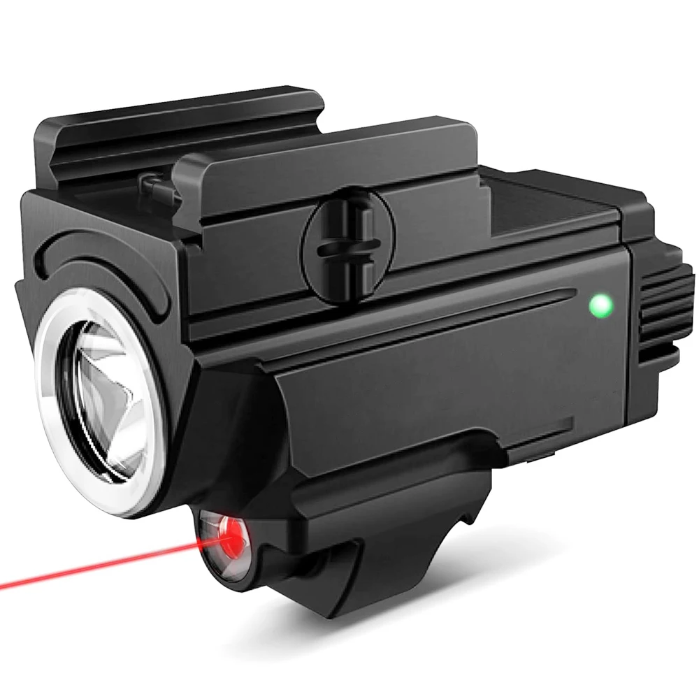 Luz de pistola compacta con mira láser roja, luz de pistola recargable de 850 lúmenes, mira láser, linterna combinada para pistola