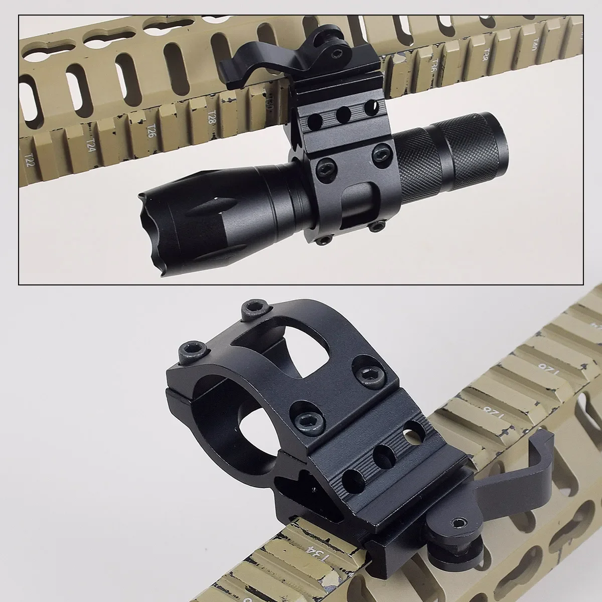 Soporte para linterna Offset, riel Picatinny de liberación rápida, montaje en riel para linterna, accesorios de montaje para alcance de 45 grados, mate a prueba de golpes - imagen 2