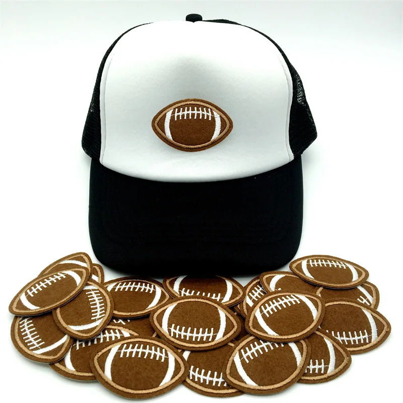 Parches bordados de fútbol de color marrón oscuro, apliques para planchar/coser, reparación de ropa, Ideal para pantalones vaqueros y chaquetas, 10/20 piezas - imagen 2