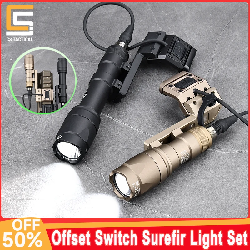 CS luz de exploración táctica montada en el lado Surefir M300 M600 linterna con interruptor de botón de botón de ratón izquierda/derecha con Base de Metal de caza