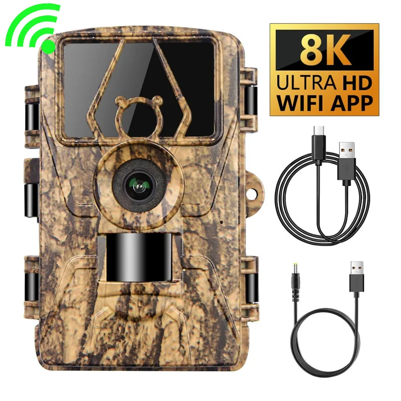 Cámara de rastreo impermeable WiFi 8K PR801W 60MP admite visualización de aplicaciones para caza de animales al aire libre visión nocturna y monitoreo de granja