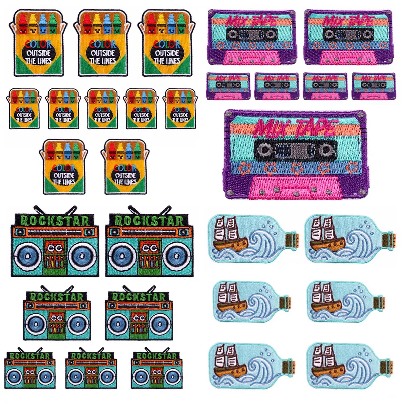 Parche bordado de cinta de dibujos animados, parches para planchar en la ropa, parches de botella ondulada en la ropa, pegatinas de apliques de costura, 10 unids/lote