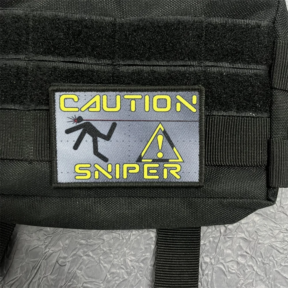 Parches de francotirador de precaución para ropa, pegatinas de impresión, mochila militar táctica, gancho y bucle, Wappen al aire libre - imagen 2