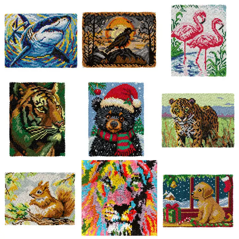 Kit alfombra gancho pestillo serie Animal – Almohada punto cruz Smyrna