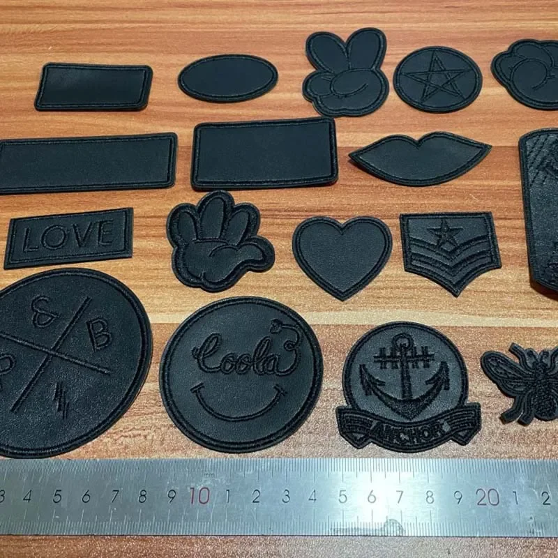 5 uds/parche de cuero apliques negros en parches, insignias bordadas parches autoadhesivos pegatinas de reparación DIY para asiento de coche, sofá - imagen 4