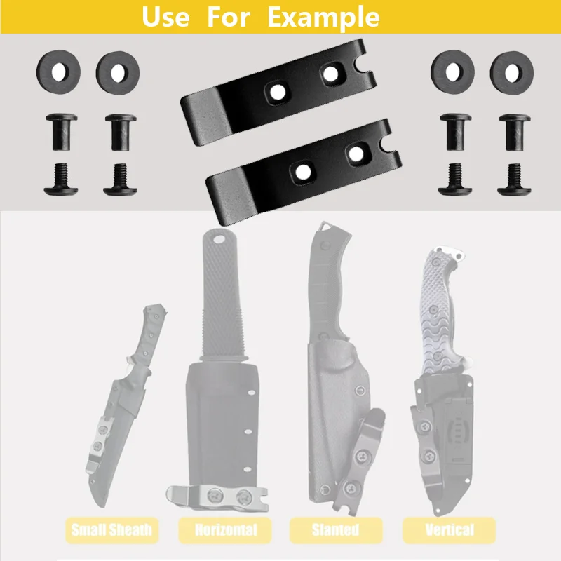 Clip para cinturón Clip para funda de cuchillo Clip para cinturón de metal portátil Funda para funda Clips para cintura Gancho de agarre con tornillos Negro - imagen 5