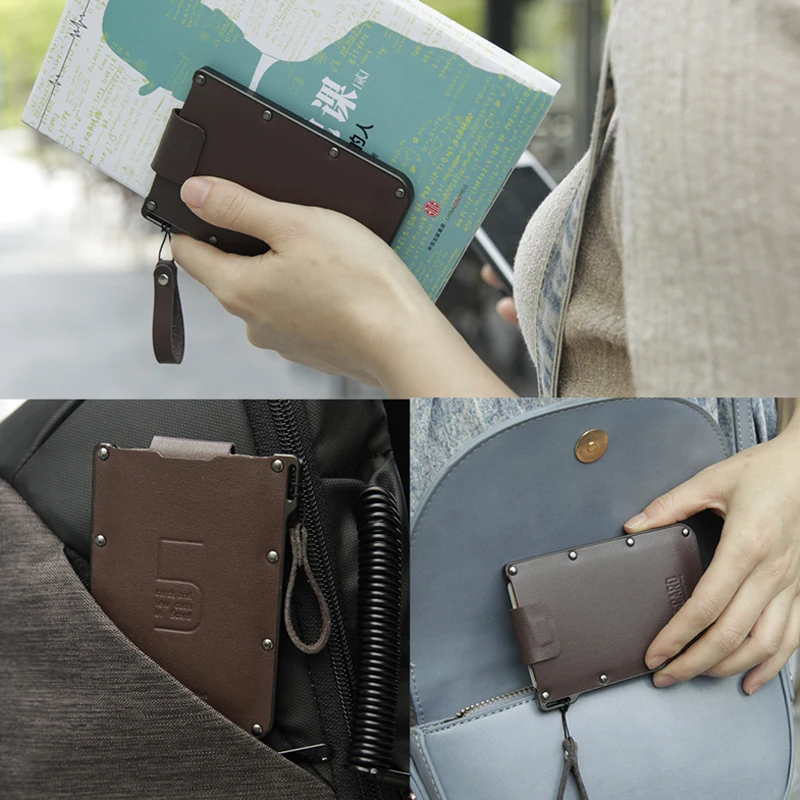 Cartera pequeña de cuero portátil para hombre, bolso de tarjeta de crédito de Metal corto ultrafino, funda de tarjeta creativa - imagen 5