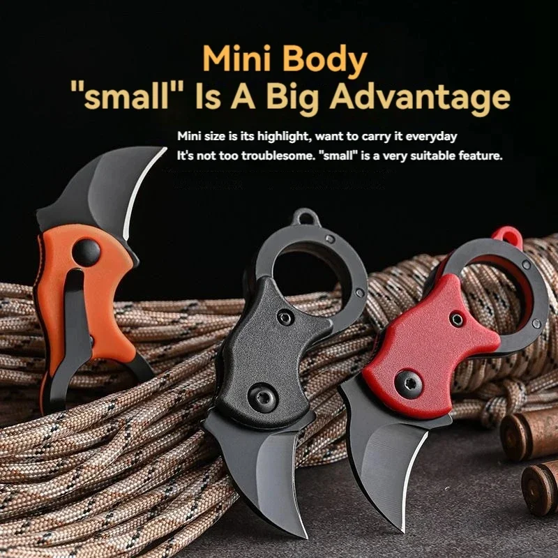 Mini cuchillo de bolsillo acero inoxidable hoja fija EDC con cadena - imagen 2
