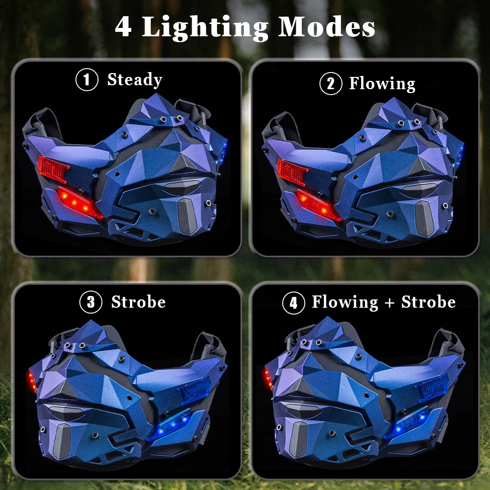 Mascarilla Airsoft, mascarilla iluminada de Paintball, antiniebla, mascarilla facial completa, protector facial mecánico con luz intermitente - imagen 3