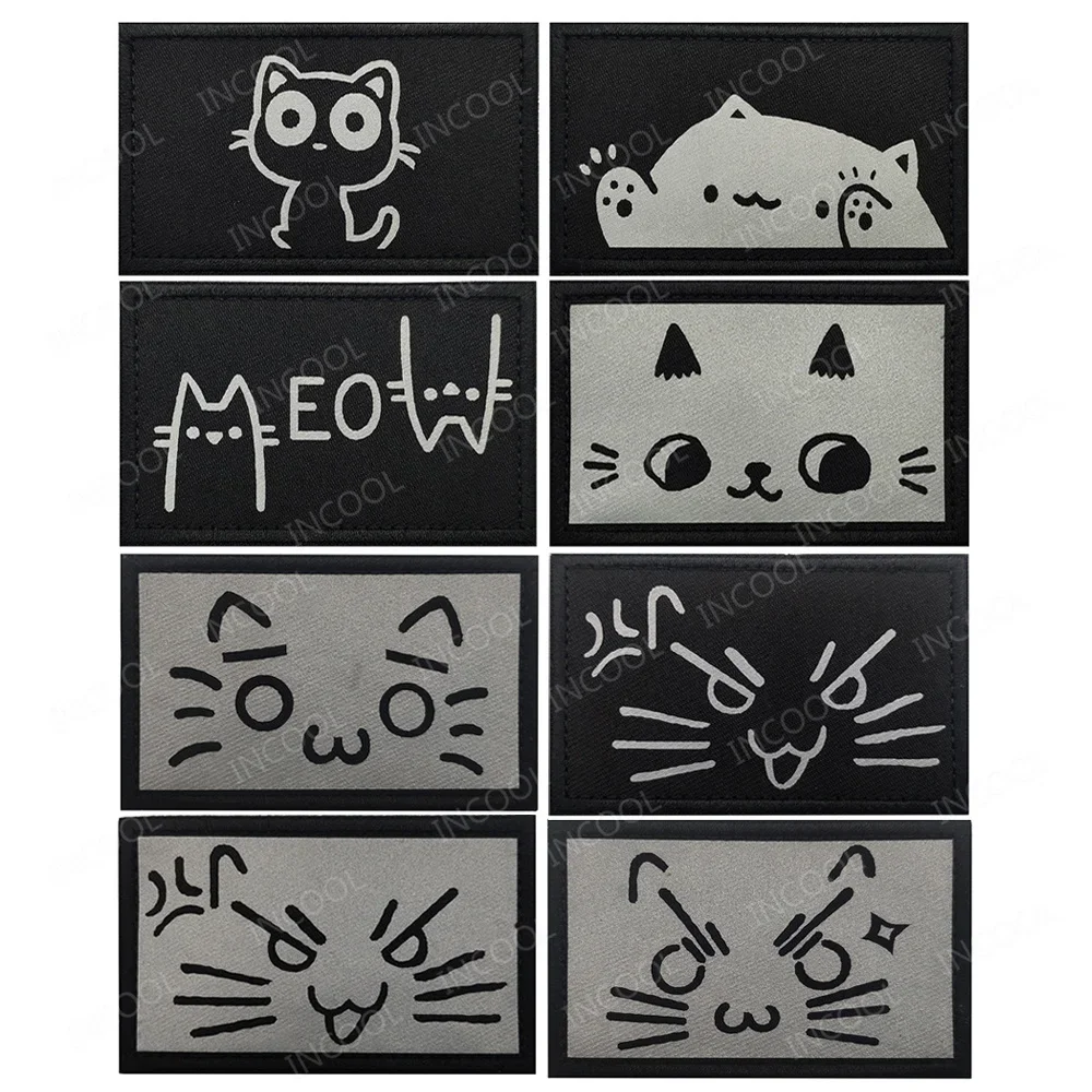 Parches reflectantes de gato de dibujos animados, insignia de goma de PVC para mochila, ropa, gorra, bolsa, apliques - imagen 2
