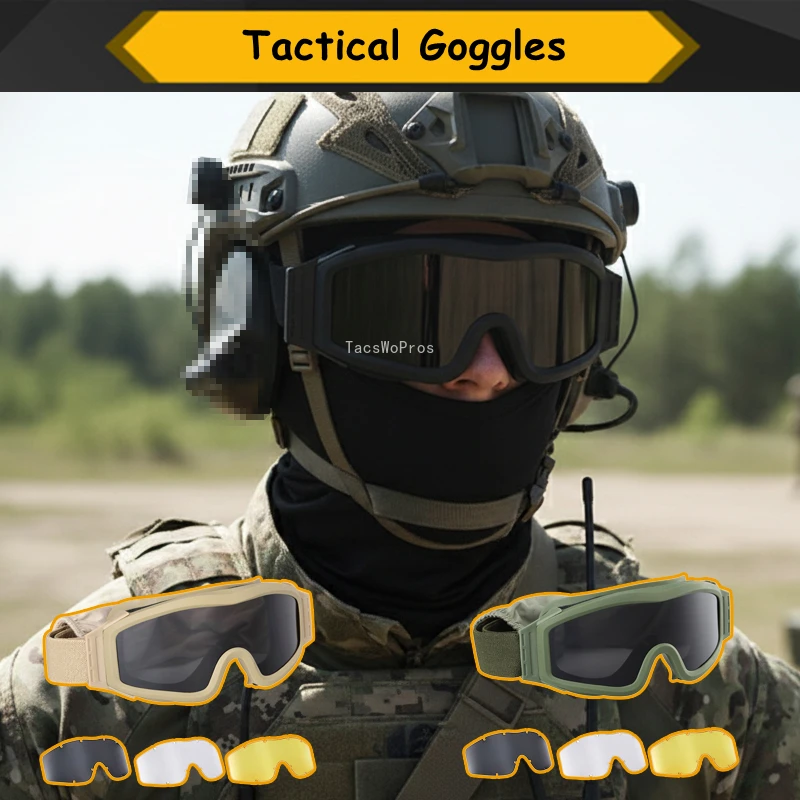 Gafas tácticas de 3 lentes a prueba de viento y polvo, gafas para senderismo, motociclismo, caza al aire libre, Airsoft CS, gafas protectoras seguras