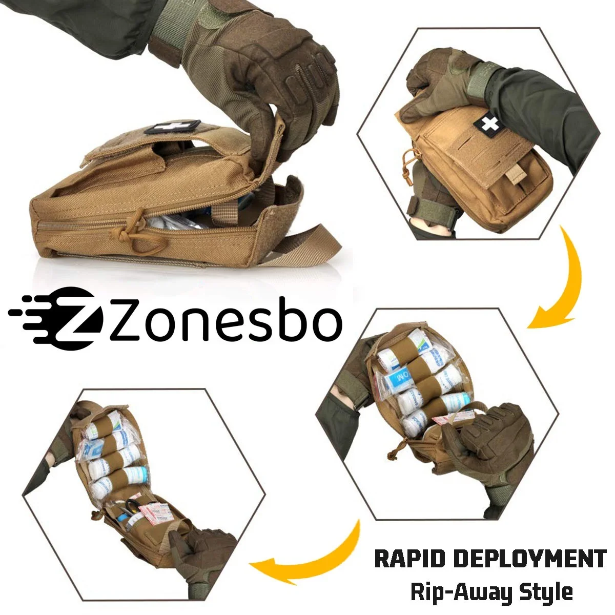 Bolsa médica táctica Molle, con férula de vendaje israelí de 6 ", torniquete, Etc., botiquín de primeros auxilios de supervivencia de emergencia, equipo de caza - imagen 3