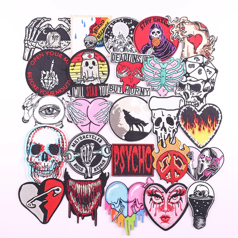 Psycho parches bordados para decoración de ropa, parches termoadhesivos para planchar, esqueleto de terror Punk, bricolaje - imagen 2