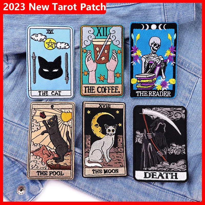 Parche bordado de Tarot para planchar, parches termoadhesivos para ropa, parche de gato/Punk/cráneo, chaqueta DIY, novedad de 2023 - imagen 4