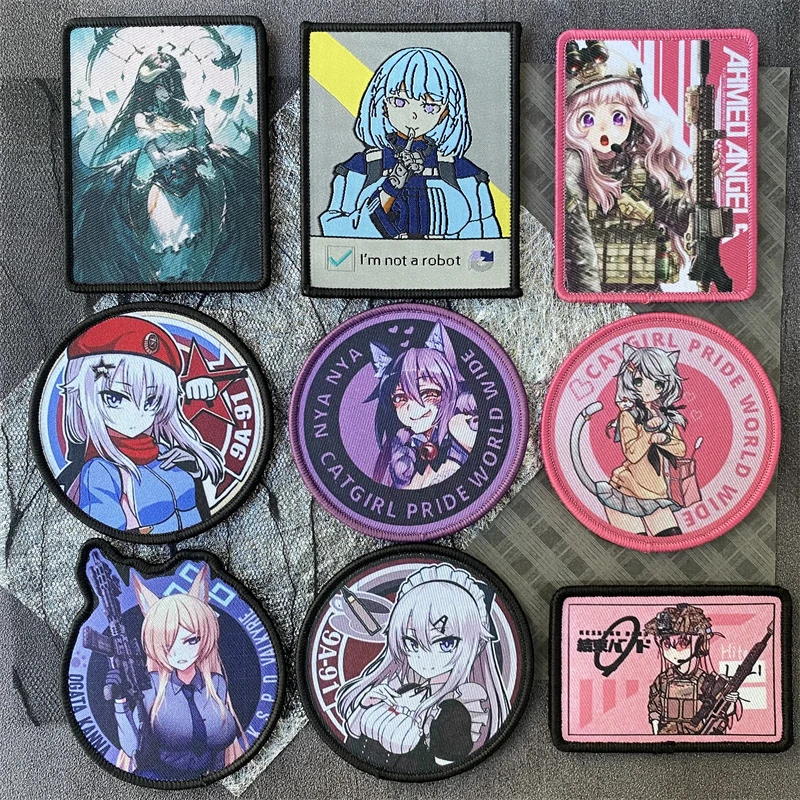 Emblema de moral táctico de primera línea para chicas jóvenes, animación, segundo elemento, brazalete con gancho y bucle impreso, pegatina para mochila militar moral