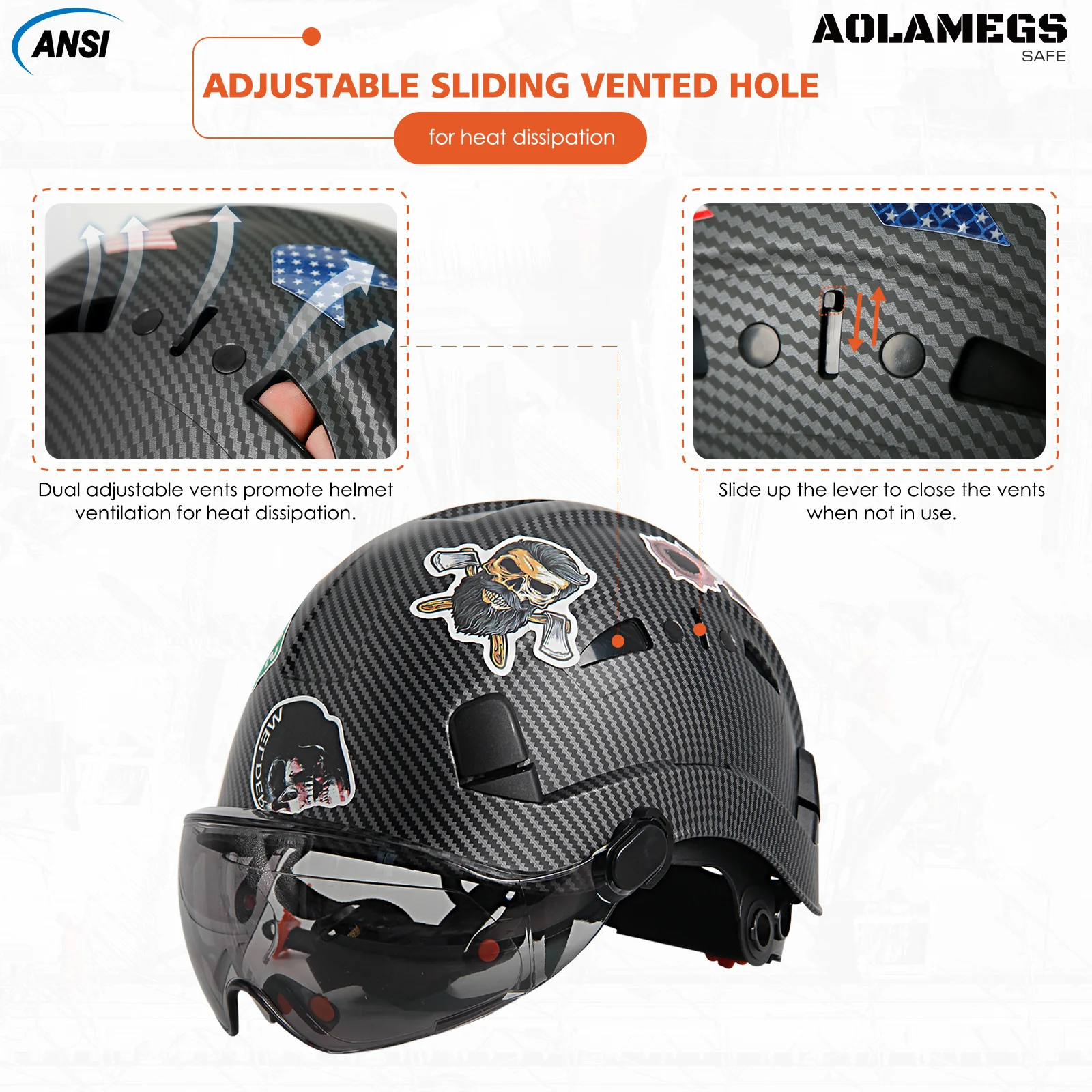 Casco de seguridad de fibra de carbono para construcción, casco con orejeras dobles, 50 piezas, pegatinas de bricolaje, ABS, casco duro, gorra protectora para montar en escalada - imagen 4