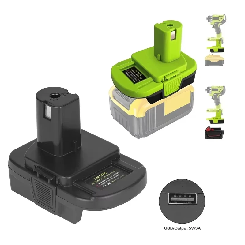 Adaptador de batería DM18RL para herramientas Ryobi de 18V, conversión para batería de iones de litio Dewalt /Milwaukee de 18V /20V a batería Ryobi de 18V con USB - imagen 2