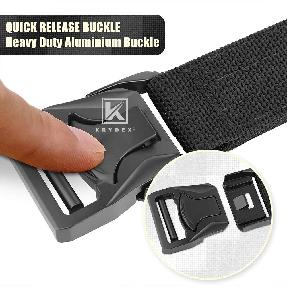 KRYDEX-Cinturón táctico de nailon de 2 capas para hombre, cinturón de tiro con hebilla en T de 1,5 pulgadas, equipo de caza Airsoft, cinturón negro - imagen 4