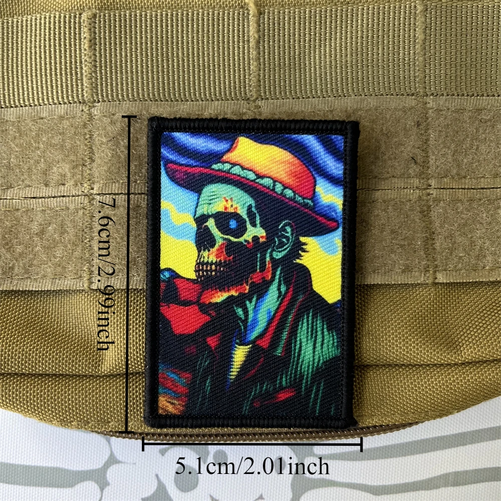Parches tácticos de moral divertidos de Zombie Van Gogh para ropa, parche de gancho y bucle impreso, pegatina para mochila militar - imagen 2