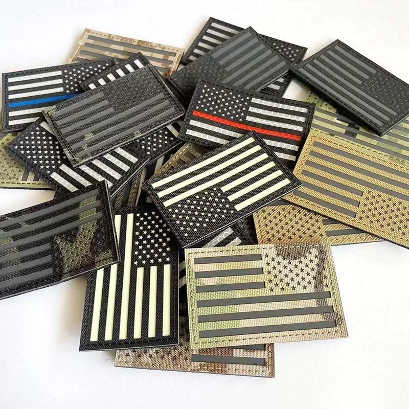 Parches de reflexión IR de la bandera de EE. UU. Con bucle de gancho, insignia militar táctica de la Fuerza Aérea de la Marina del Ejército de los Estados Unidos que brilla en la oscuridad, 8*5CM - imagen 2