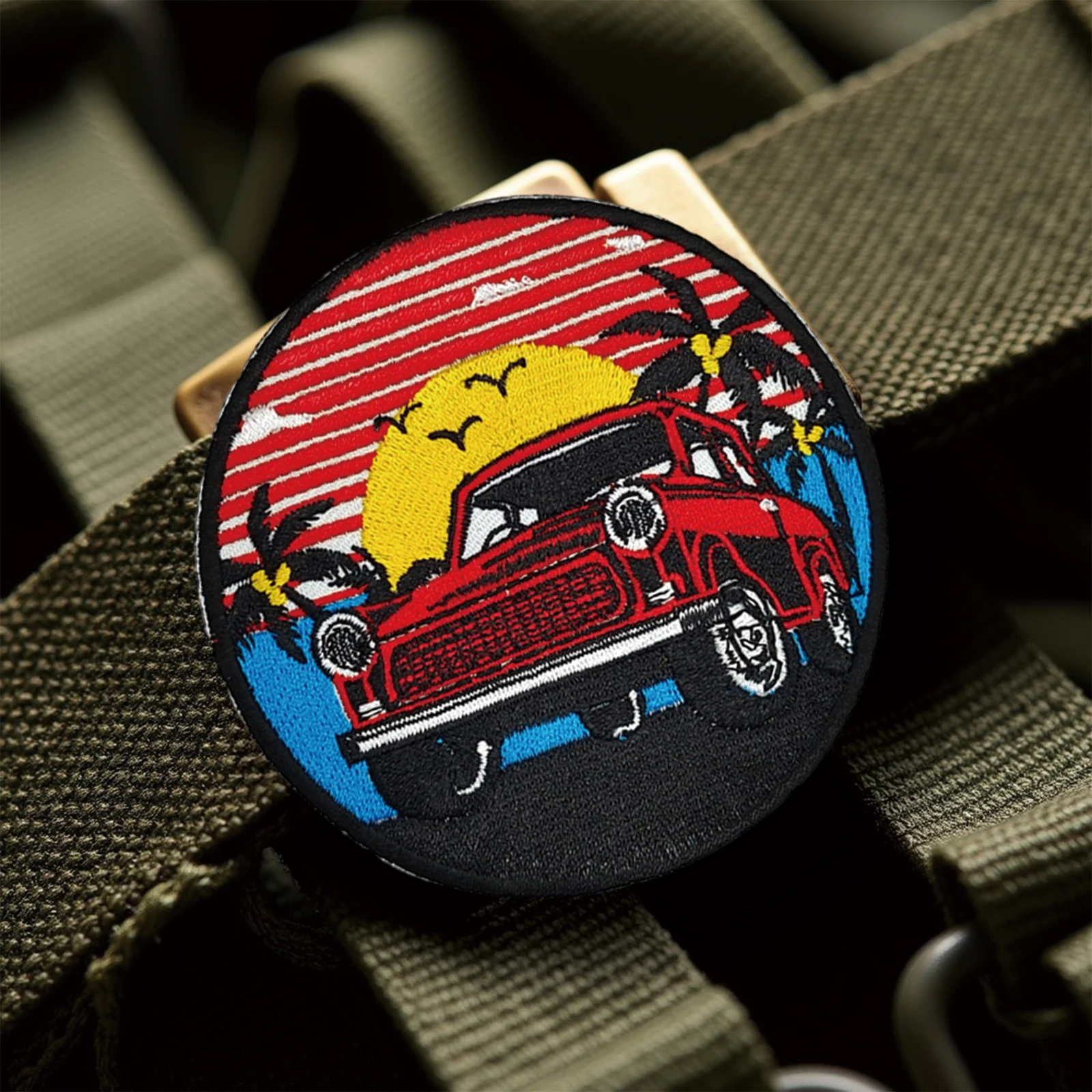 Parche de Velcros Retro para coche, puesta de sol, playa, cierre de gancho y bucle, insignia bordada para mochila, chaqueta, gorras - imagen 4