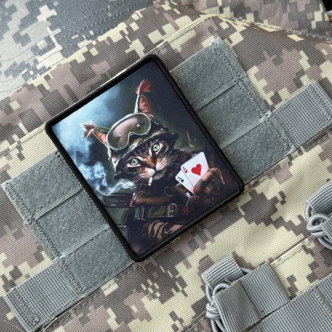 Parche táctico de gato Chevron, insignia de moral militar, tarjeta Ace, parches de gancho y bucle impresos para ropa, pegatina para mochila del ejército