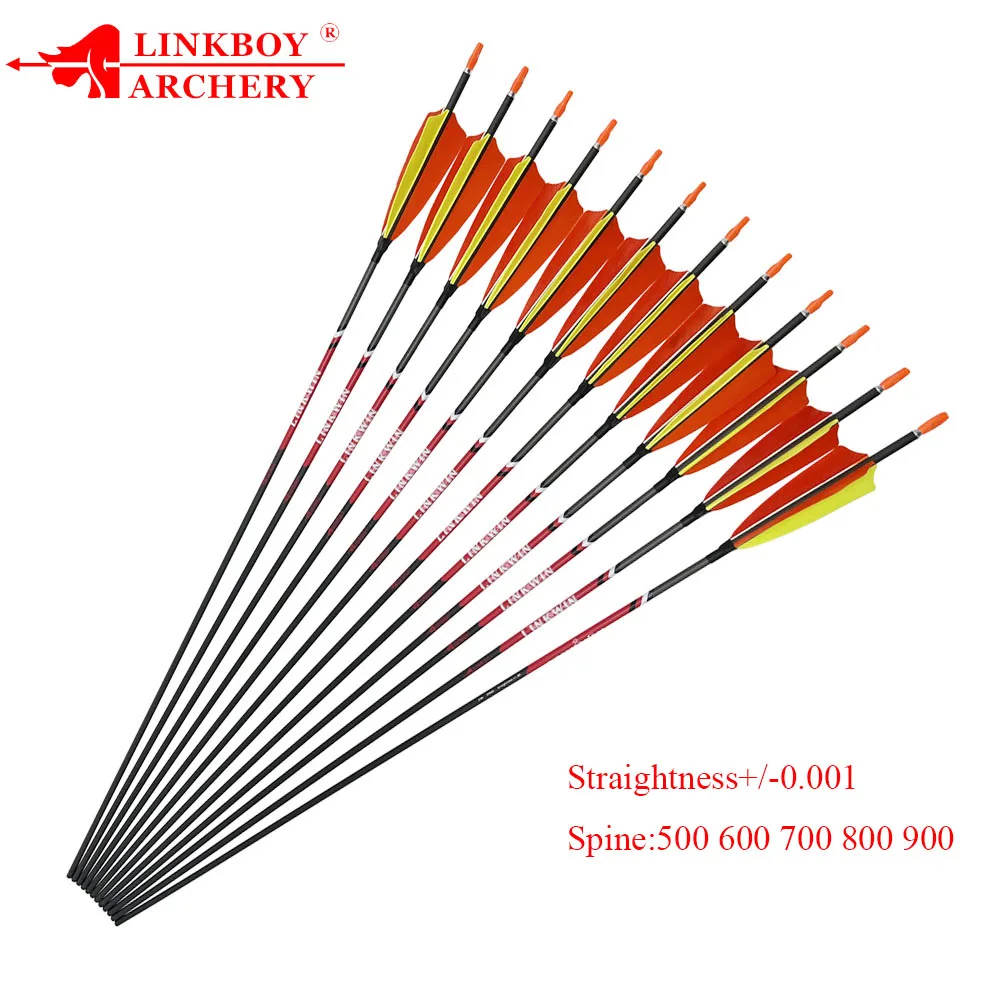 Rectitud +/-0.001 Flecha de carbono puro columna vertebral 600 30/32 pulgadas ID 4,2mm 3 pulgadas pluma de pavo arco entrenamiento de tiro 12 Uds - imagen 3