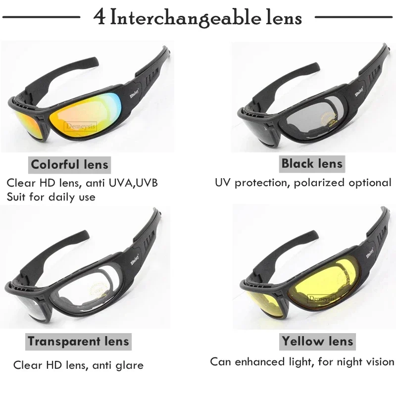 Gafas polarizadas tácticas Daisy C6 para exteriores, gafas de Airsoft para caza y Tiro de motocicleta, Kit de 4 lentes con marco miope - imagen 2
