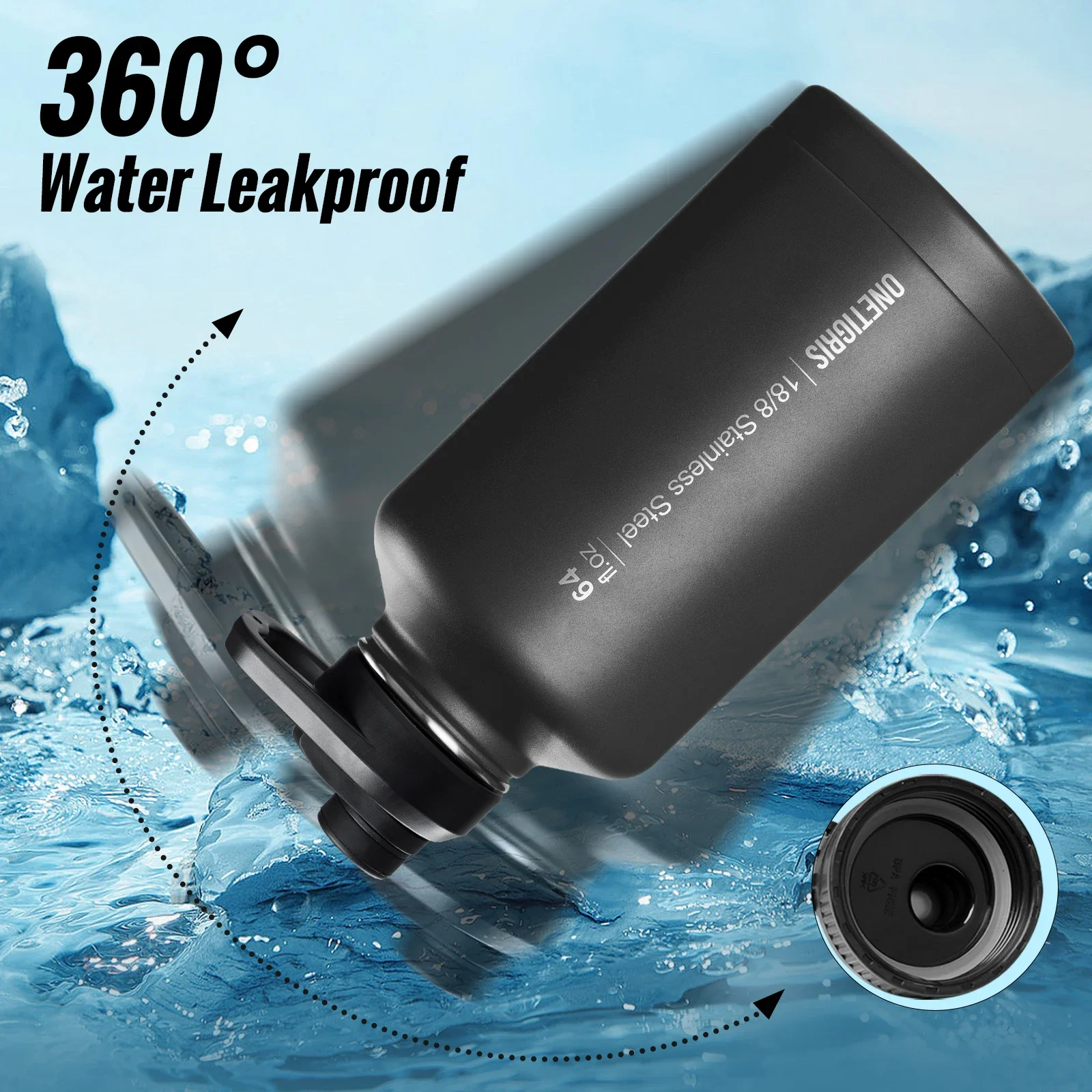 OneTigris Botella de agua aislada de acero inoxidable de 64 oz con bolsa MOLLE 360 °   A prueba de fugas 24 horas calientes 48 horas de frío - imagen 5