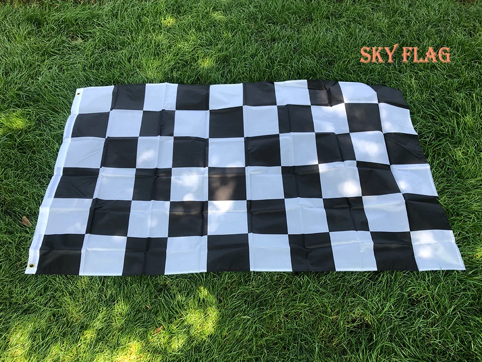 SKY FLAG 90x150cm Banner a cuadros blanco y negro Bandera de carreras de 3*5 pies Bandera colgante de carreras de deportes de motor Bandera a cuadros - imagen 2