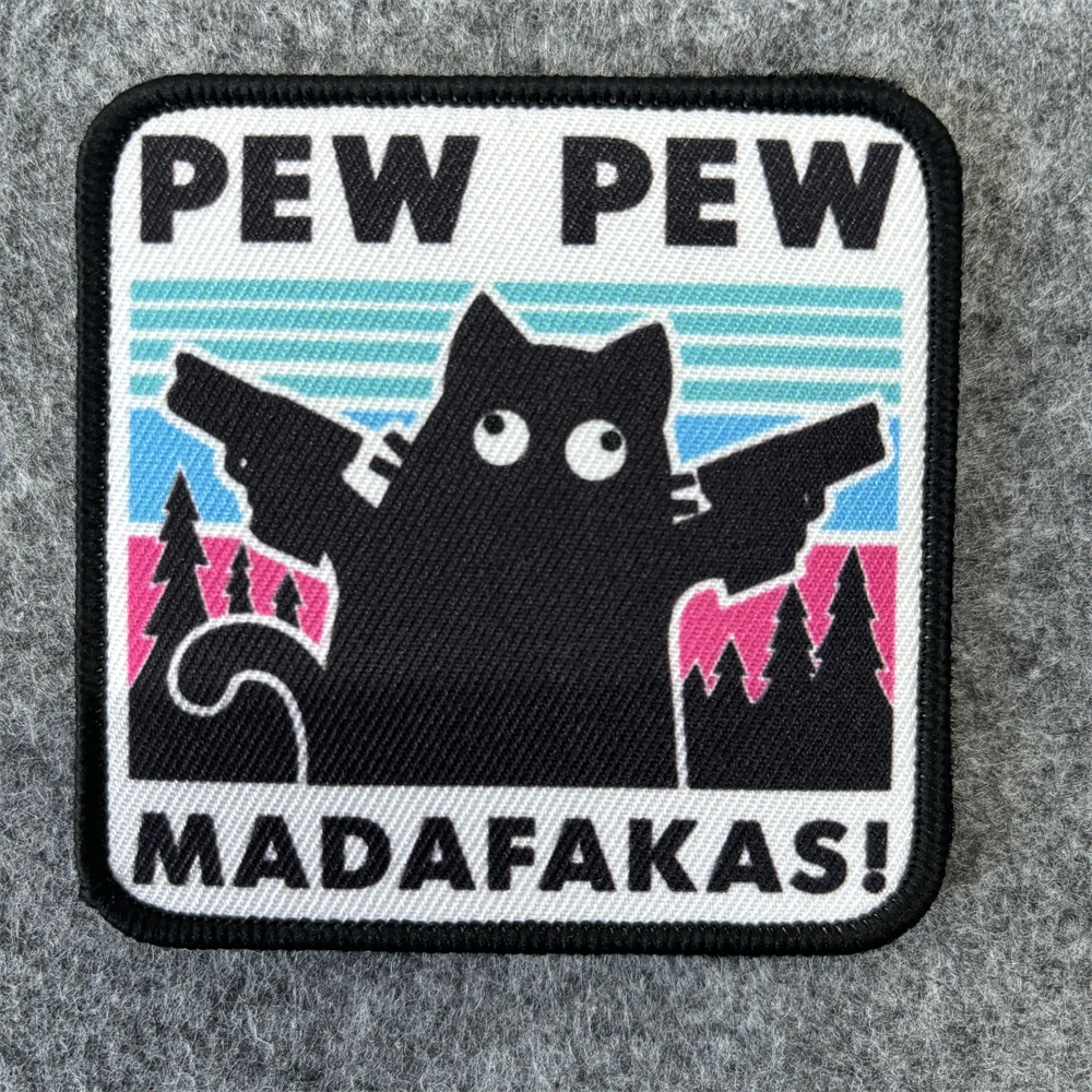 Parche táctico Pew Madafakas Cat Morale, emblema con gancho estampado bonito, doble arma, chaleco de gato negro, brazalete, pegatina para mochila militar - imagen 5
