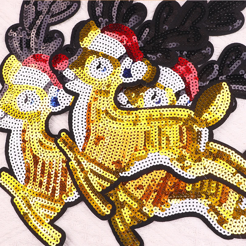 Parche de lentejuelas de Reno de Navidad para ropa, parches termoadhesivos, regalos de feliz carnaval, accesorios de ropa, insignias de Feliz Navidad - imagen 2