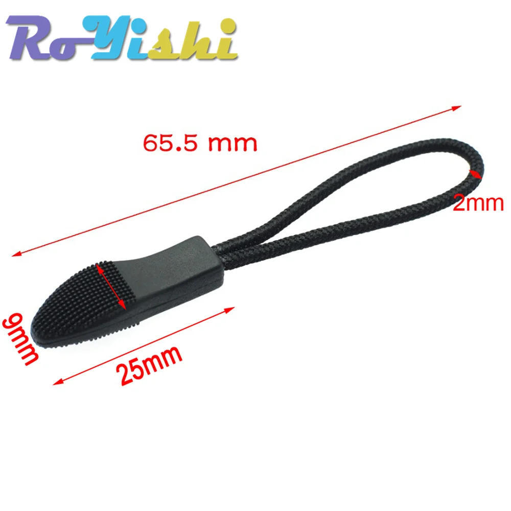 Tiradores de cremallera, extremos de cordón, Correa Lariat negra para accesorios de ropa, 10 unids/lote por paquete - imagen 4