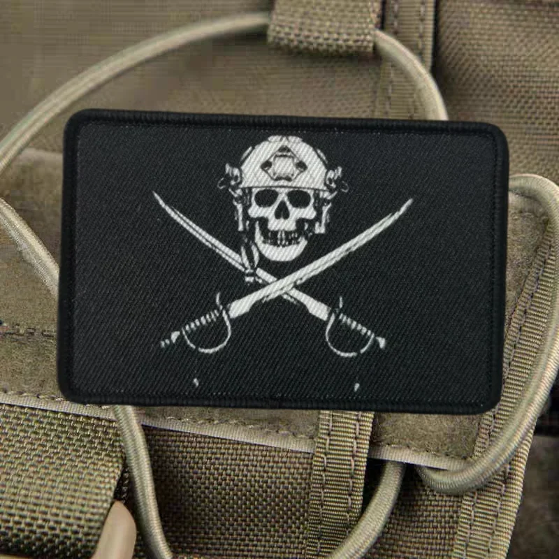 Parche con estampado de esqueleto Reaper, accesorios militares tácticos, insignia de moral de doble espada, parches para mochila con gancho y bucle para ropa - imagen 5