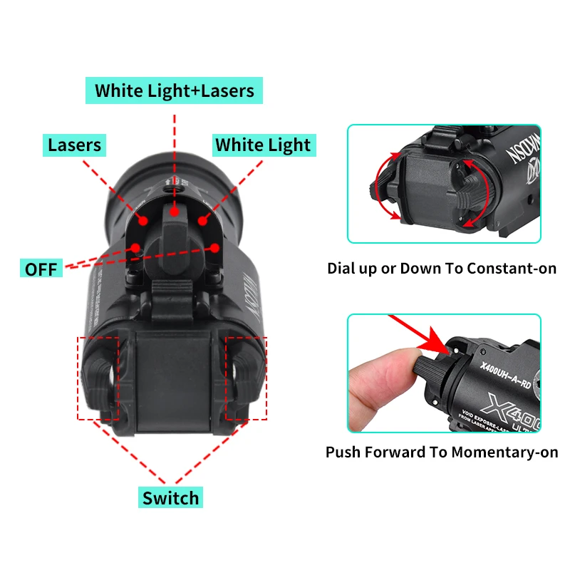 Linterna colgante X400UH-A de Metal X400 de WADSN, Láser de punto rojo de alta potencia, 800 lúmenes, luz blanca, lámpara de pistola, accesorios para armas - imagen 3