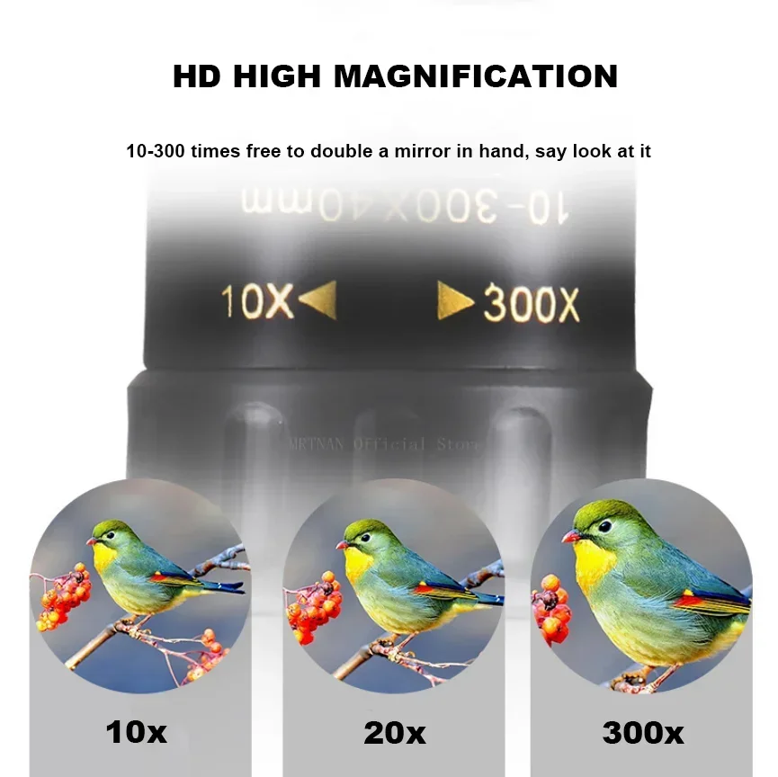 Telescopio con Zoom 10-300x40, binoculares fuertes portátiles HD, Monocular profesional de largo alcance para caza y Camping - imagen 3