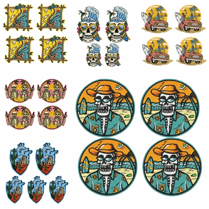 10 Uds. Parches bordados de calavera de paisaje colorido para ropa DIY parche de calavera Hippie parches para planchar para pegatinas de ropa - imagen 2