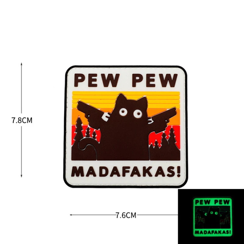 PEW PEW MADAFAKAS parche divertido de gato táctico PVC sello de moral insignia parches de gancho y bucle brazalete militar pegatinas para mochila - imagen 4