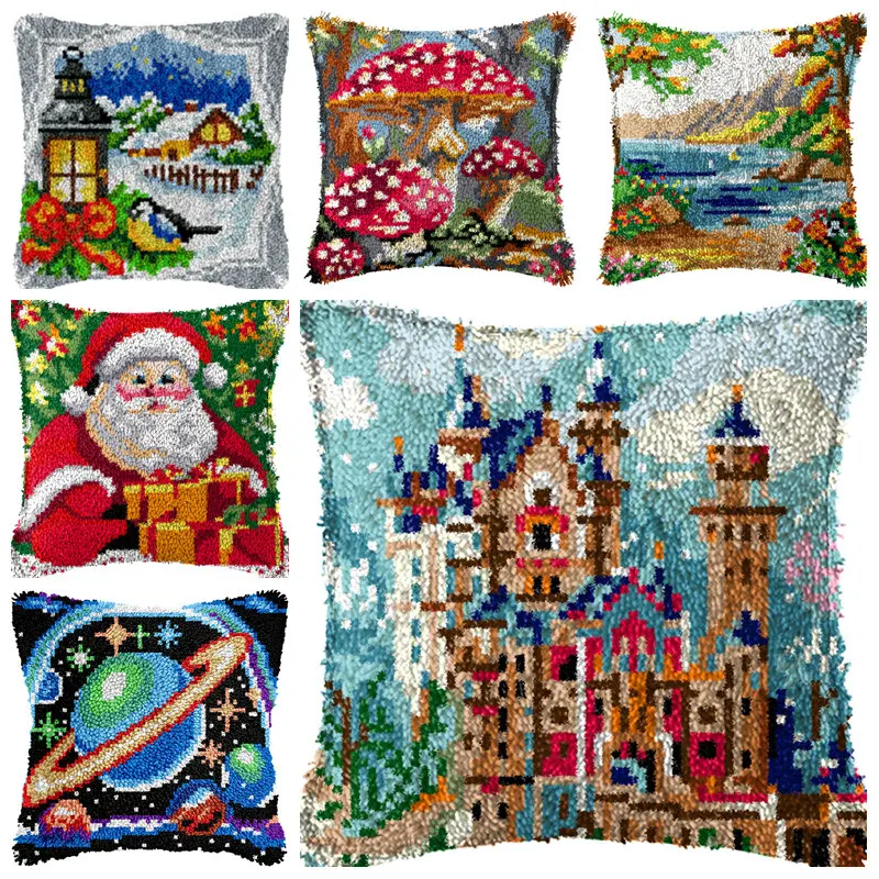 Kit de alfombra con gancho de pestillo, bordado Pastel, decoraciones para el hogar, juego de funda de almohada con herramientas de gancho ergonómicas