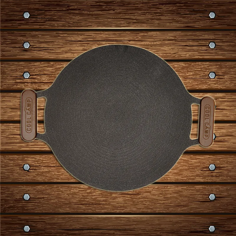 Bandeja Circular para barbacoa de estilo coreano, 2 piezas, con mango de madera, antiquemaduras, accesorios para acampada - imagen 4