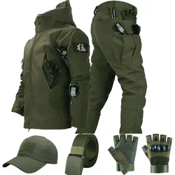 Uniforme táctico de concha suave de lana para invierno, conjunto militar, chaqueta de caza, pantalones cálidos, trajes de senderismo, traje de trabajo resistente al viento y al desgaste