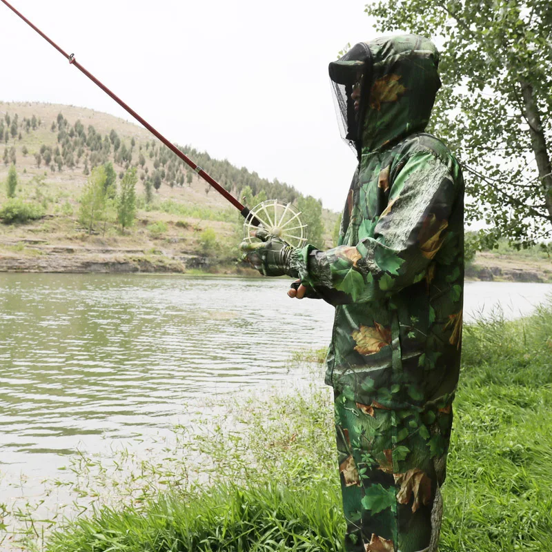 Traje de pesca de camuflaje biónico ligero y transpirable, protección solar, antimosquitos, chaqueta con capucha, pantalones, verano - imagen 5