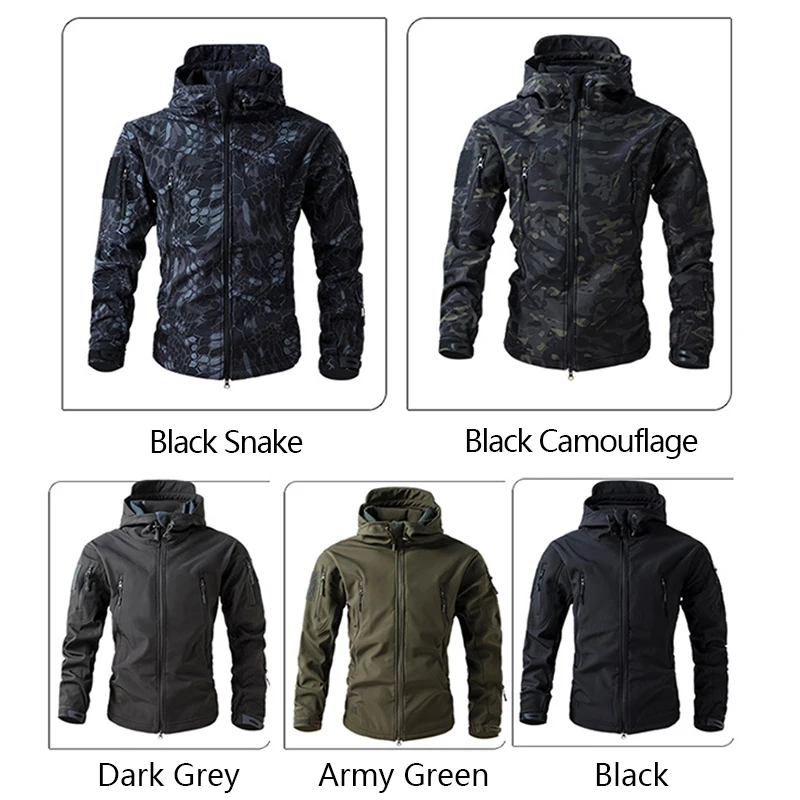 AUKU-Chaqueta táctica de concha suave para hombre, abrigos con capucha de lana impermeables para invierno, ropa de entrenamiento para acampar y cazar, chaqueta de camuflaje para exteriores - imagen 4